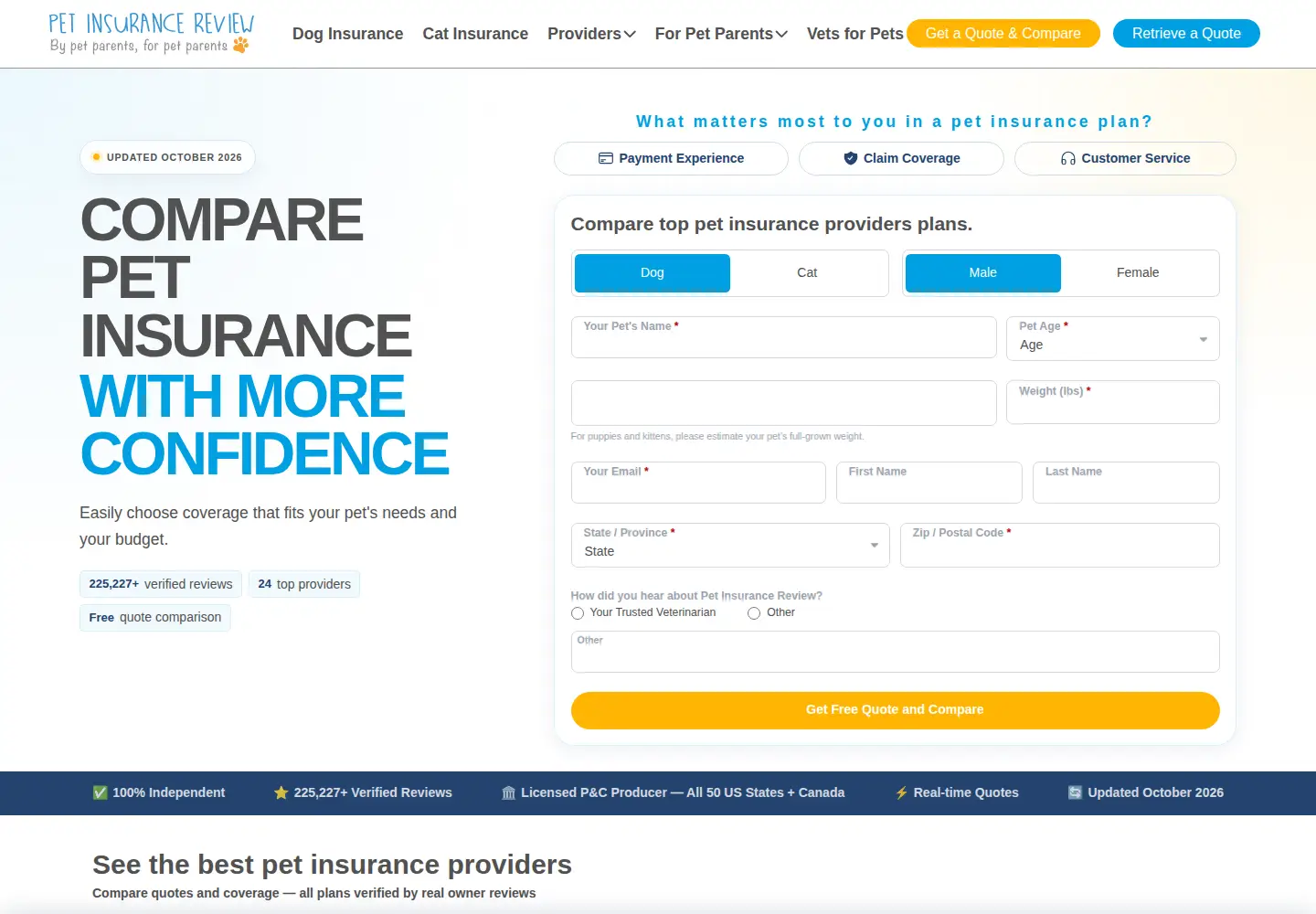 Screenshot of petinsurancereview.com