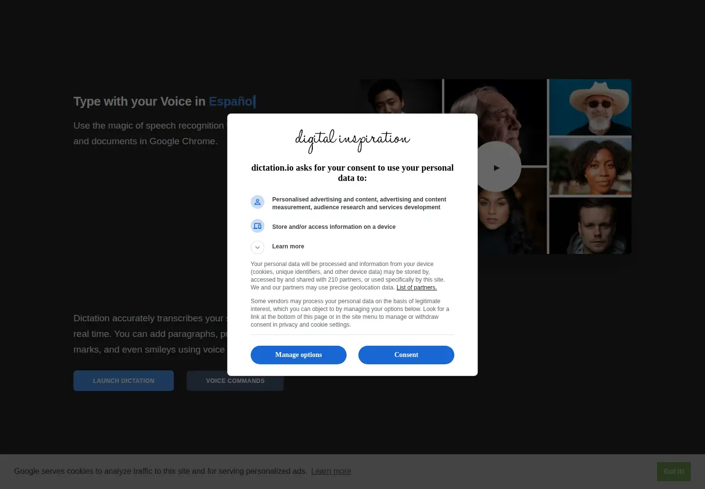 Screenshot of dictation.io