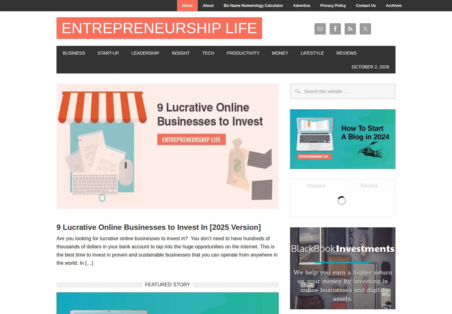 Screenshot of entrepreneurshiplife.com