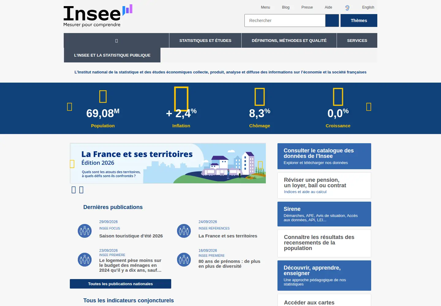 Screenshot of insee.fr