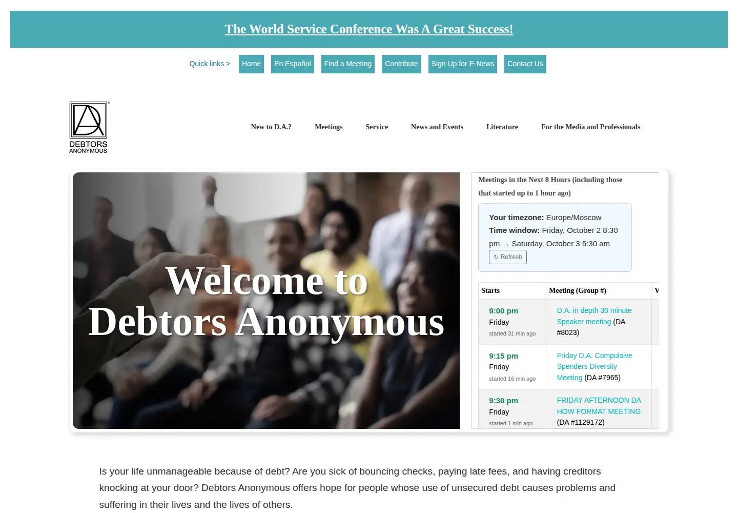Screenshot of debtorsanonymous.org