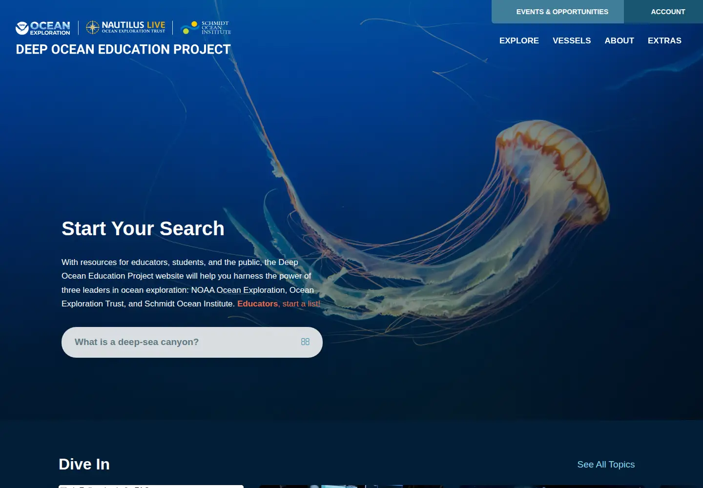 Captured homepage of deepoceaneducation.org in the current scan