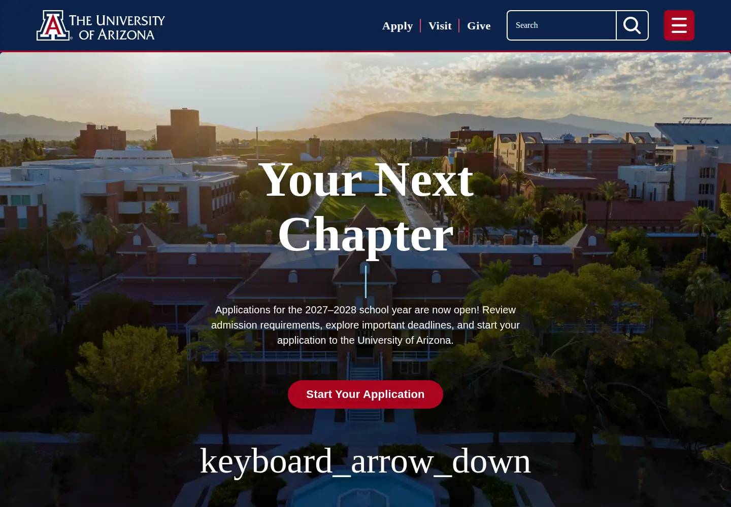 Screenshot of arizona.edu
