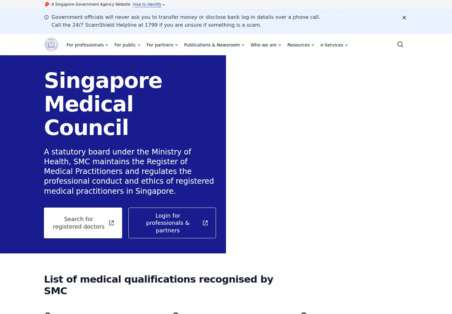 Captured homepage of smc.gov.sg in the current scan