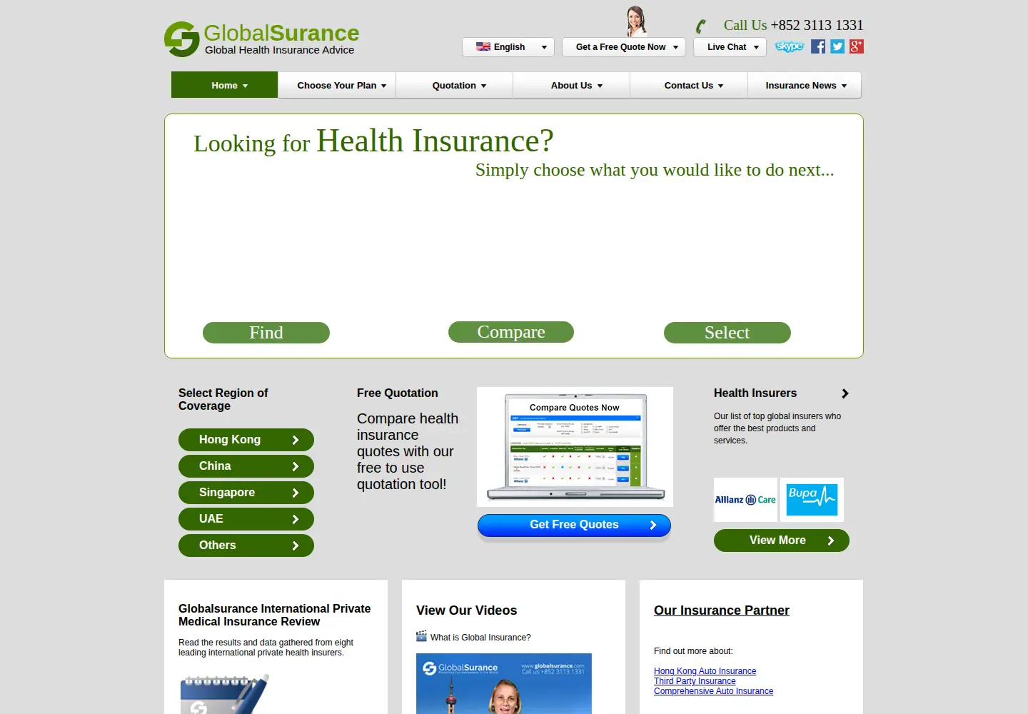 Captured homepage of globalsurance.com in the current scan