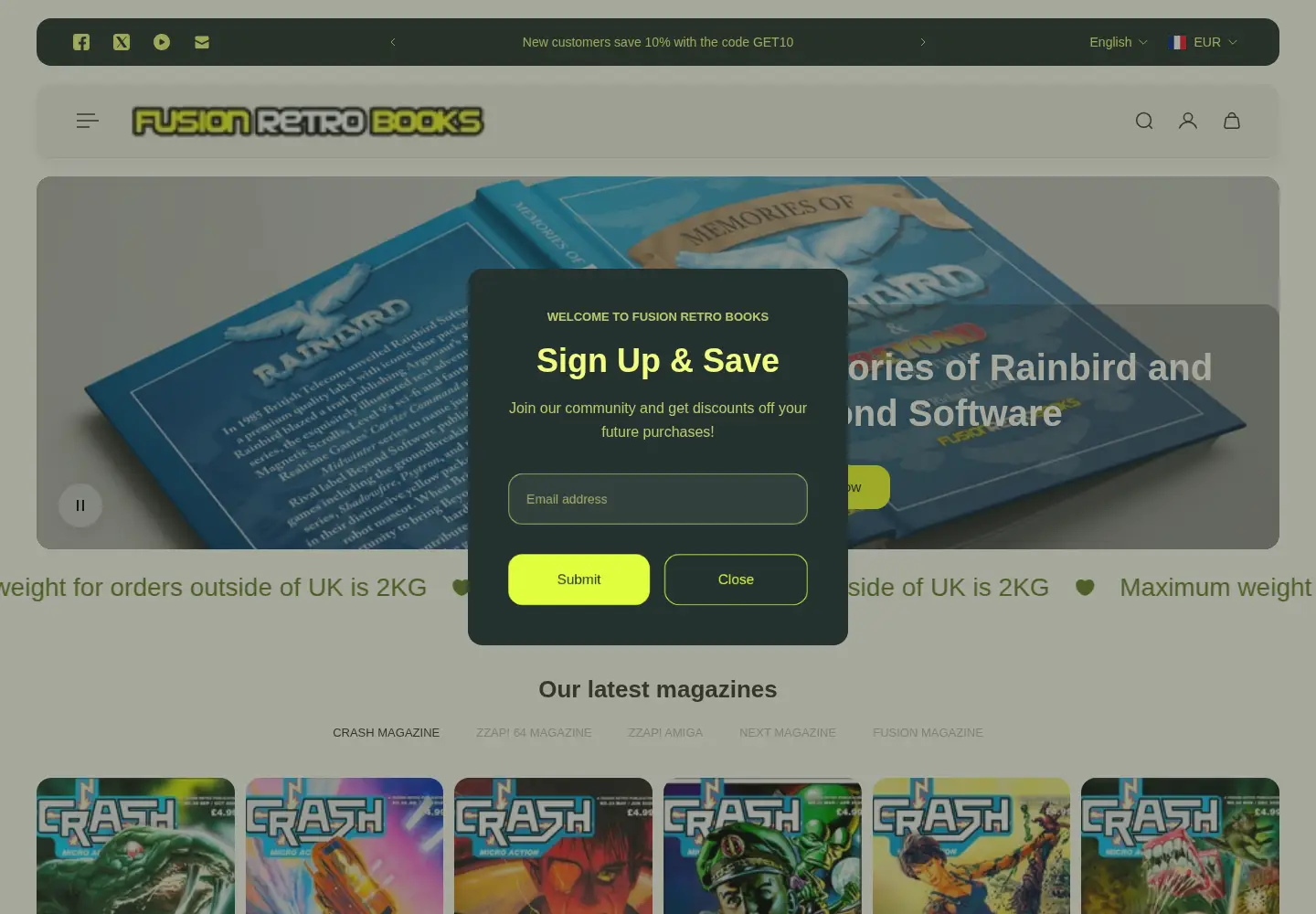 Captured homepage of fusionretrobooks.com in the current scan