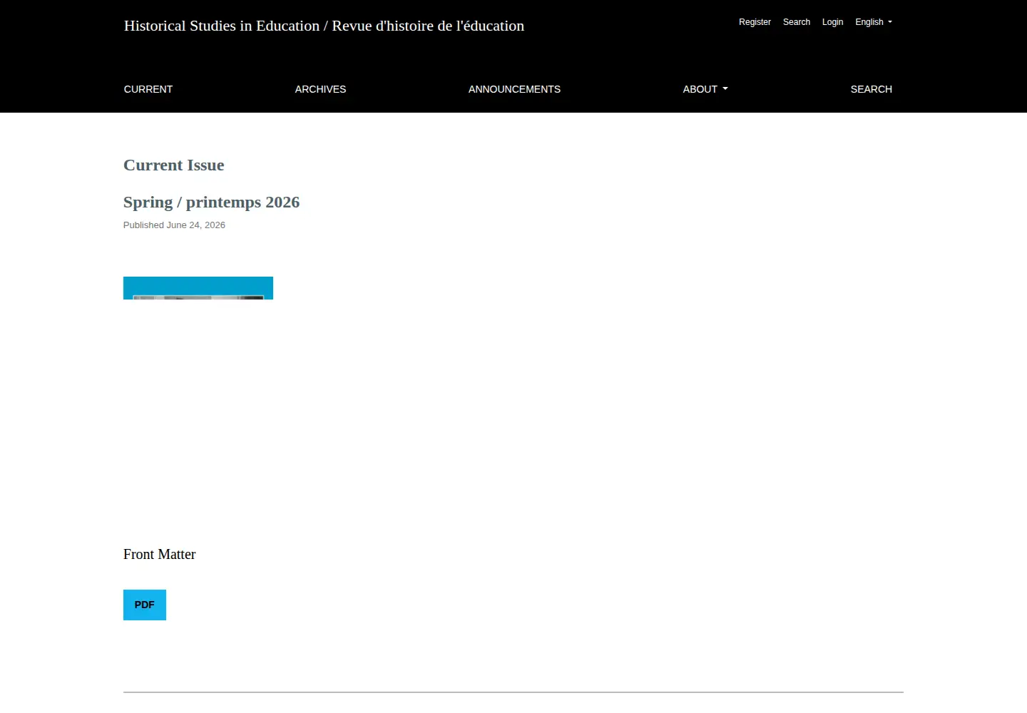 Screenshot of historicalstudiesineducation.ca