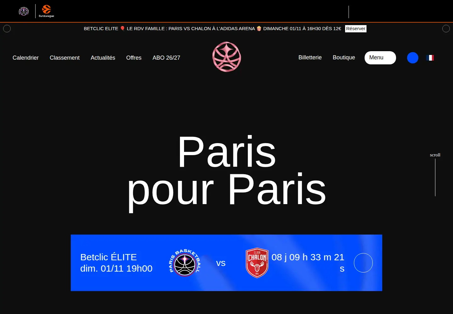 Screenshot of parisbasketball.com