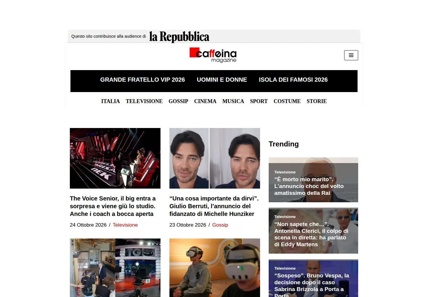 Captured homepage of caffeinamagazine.it in the current scan