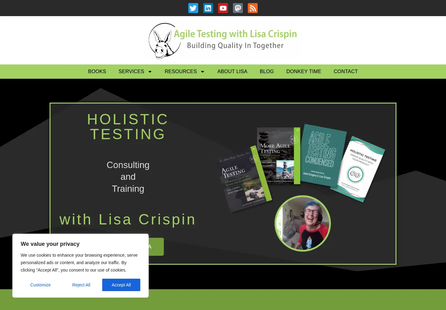 Screenshot of lisacrispin.com