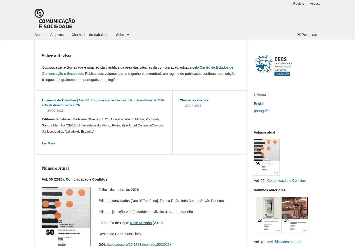 Captured homepage of revistacomsoc.pt in the current scan