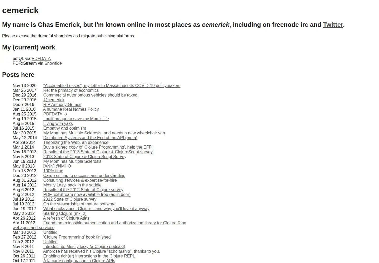 Screenshot of cemerick.com