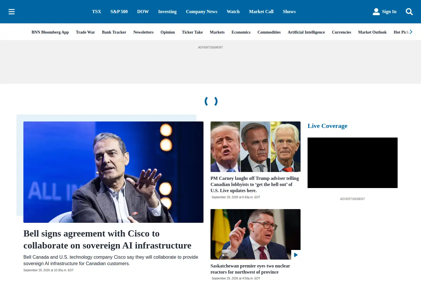Screenshot of bnnbloomberg.ca