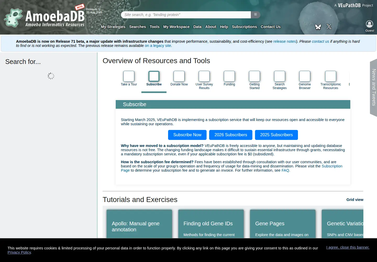 Screenshot of amoebadb.org