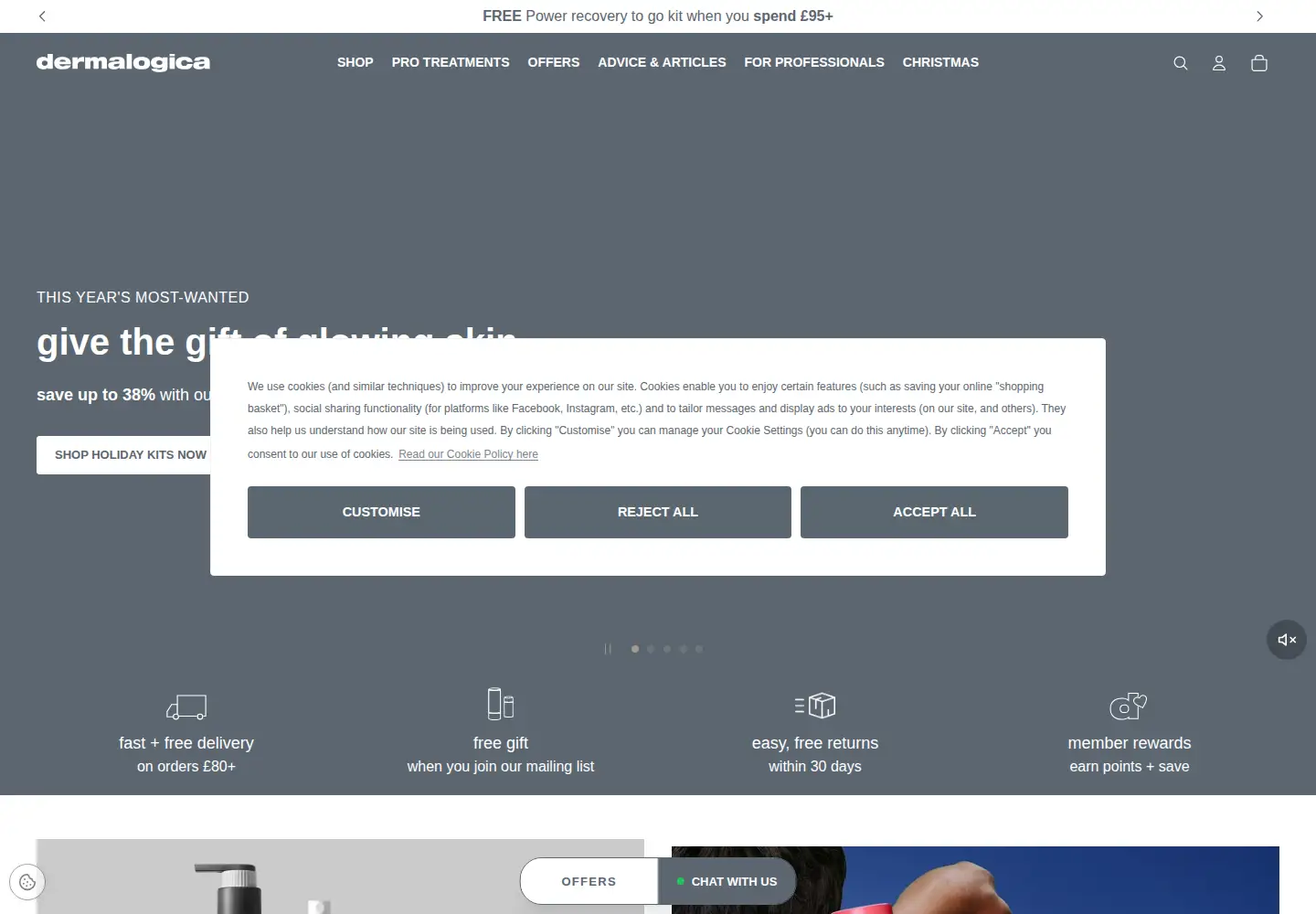 Captured homepage of dermalogica.co.uk in the current scan