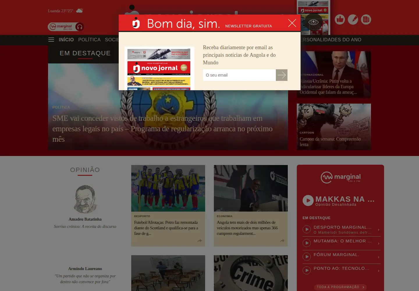 Captured homepage of novojornal.co.ao in the current scan