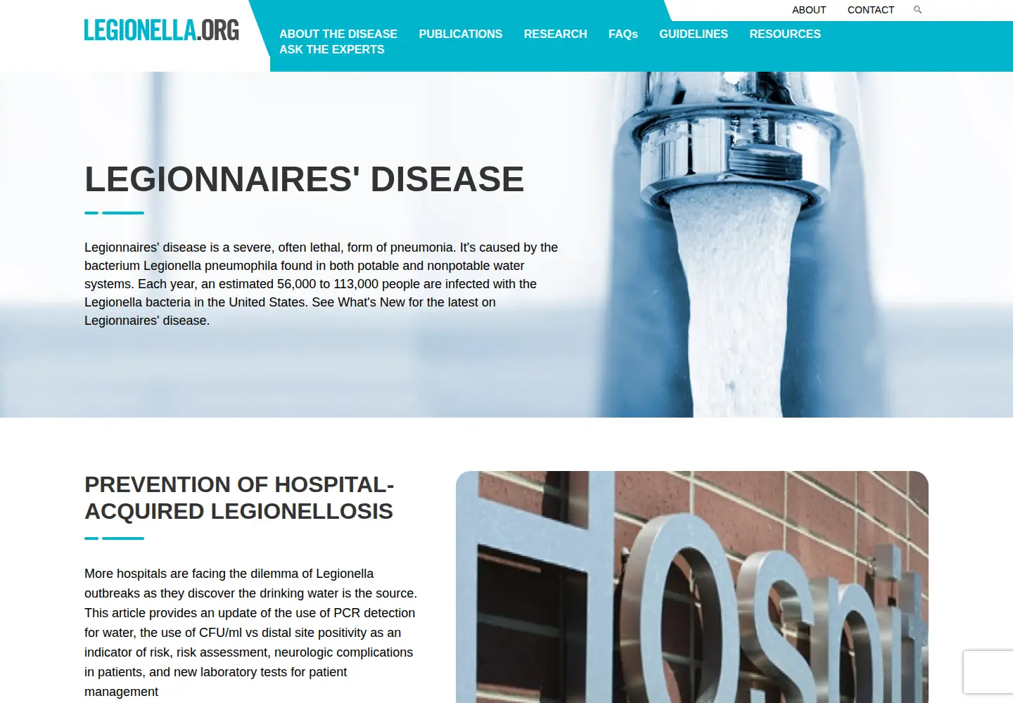 Captured homepage of legionella.org in the current scan