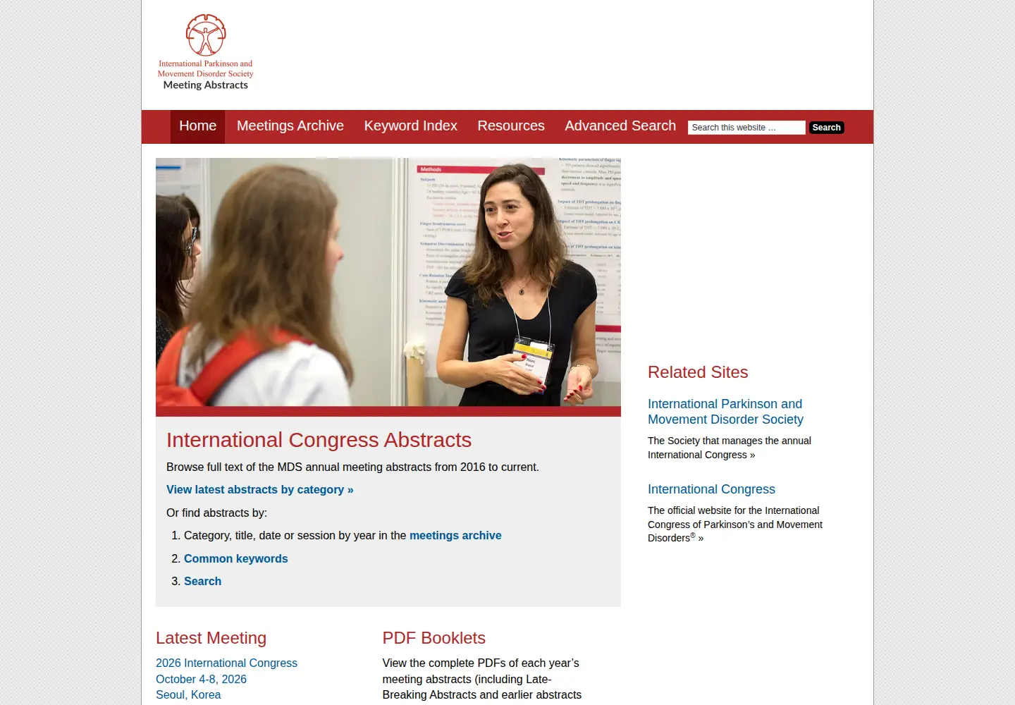 Screenshot of mdsabstracts.org