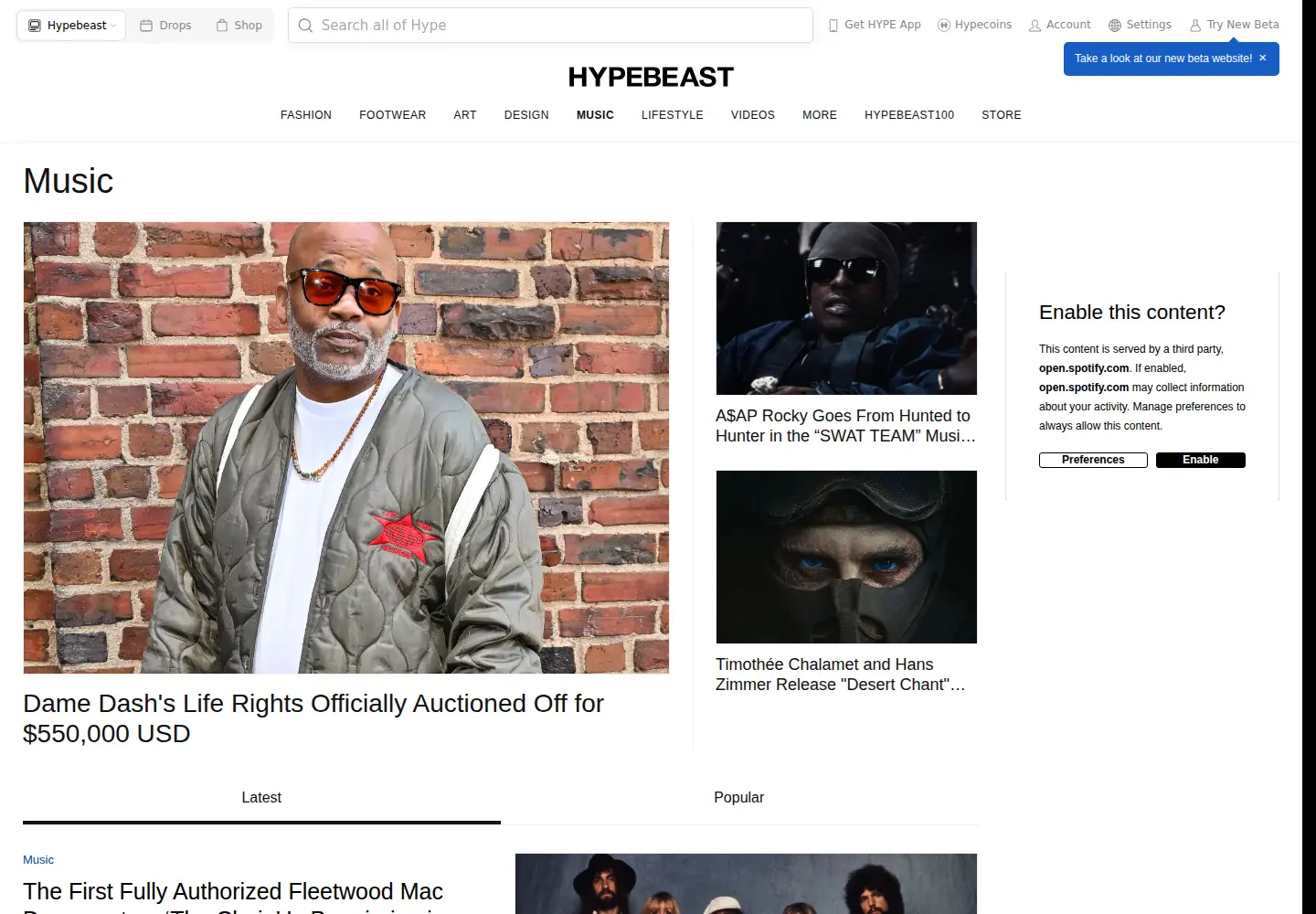 Captured homepage of hypetrak.com in the current scan