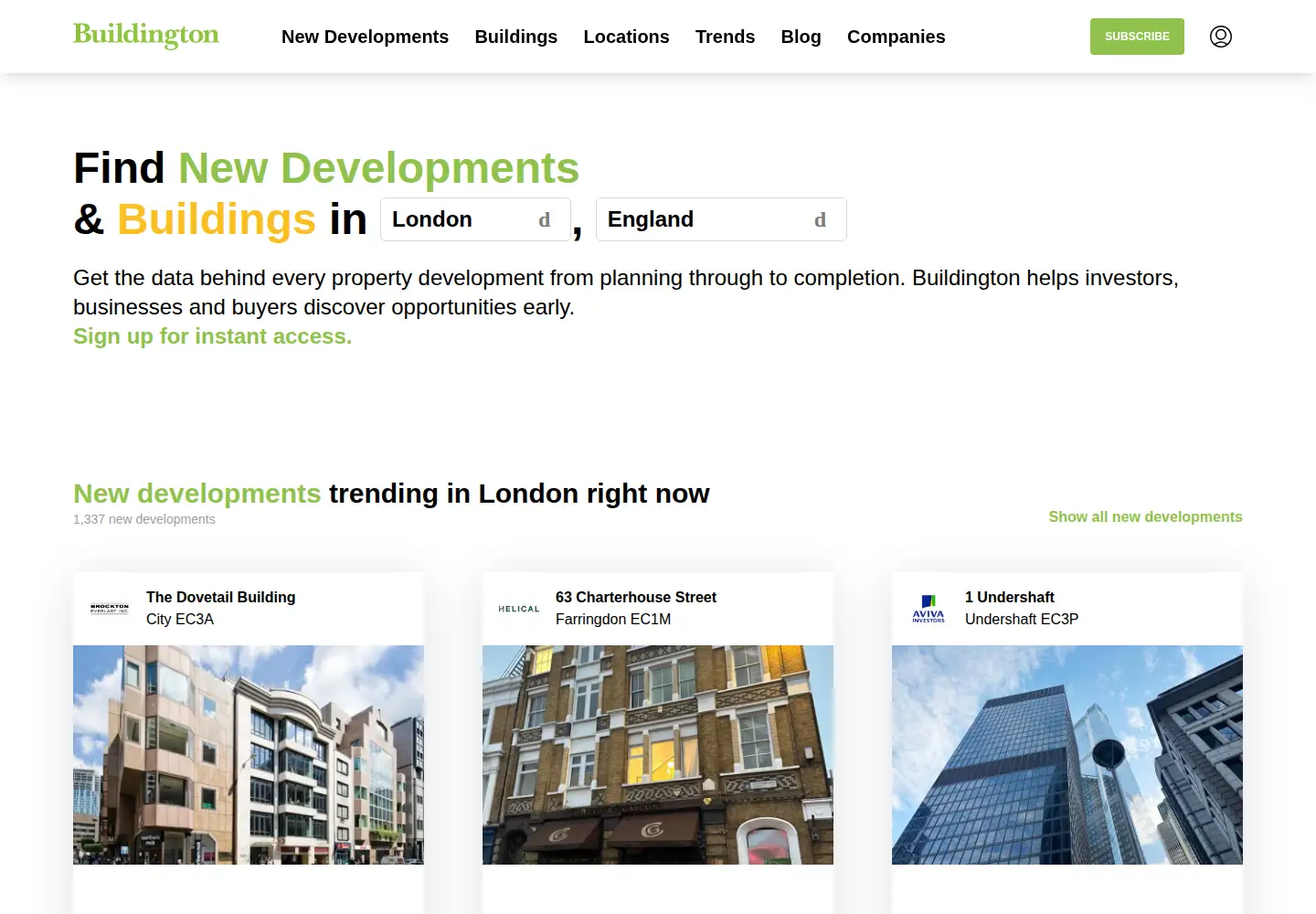Captured homepage of buildington.co.uk in the current scan