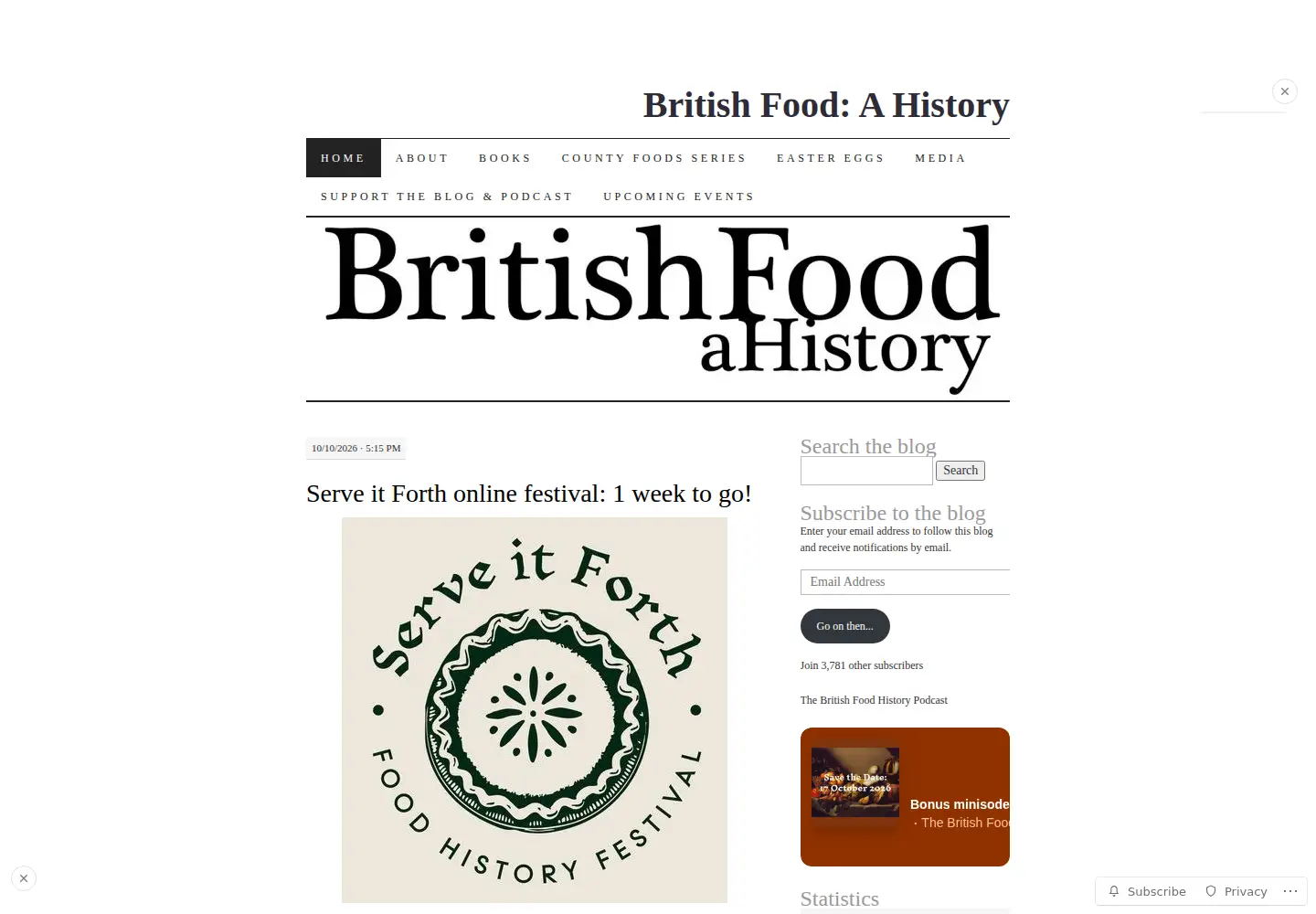 Captured homepage of britishfoodhistory.com in the current scan