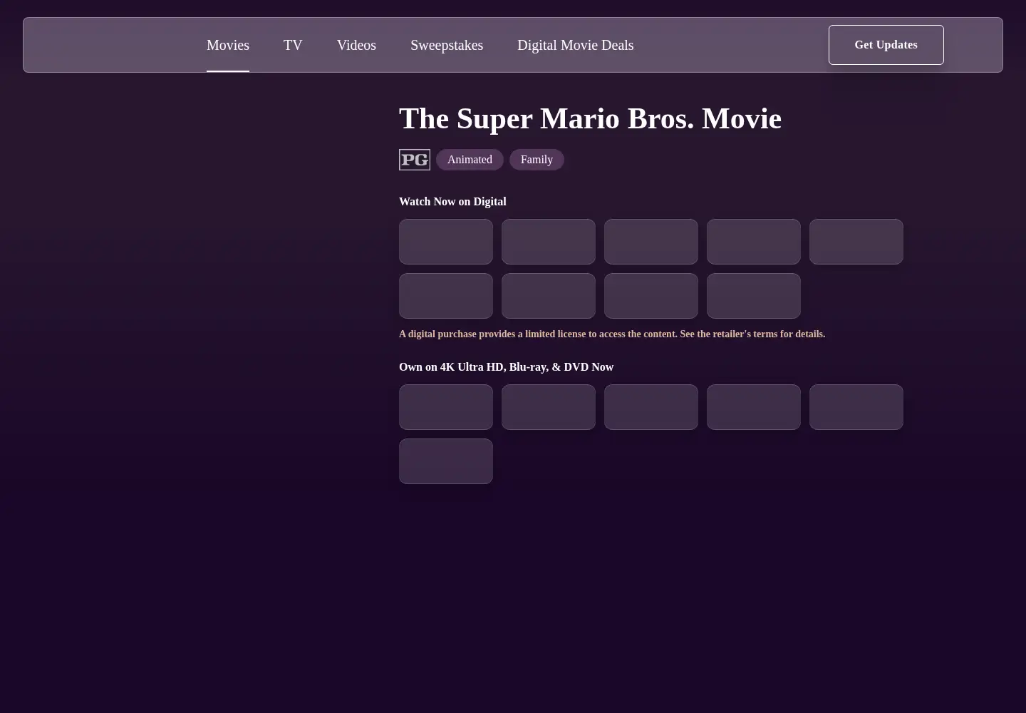 Captured homepage of thesupermariobros.movie in the current scan