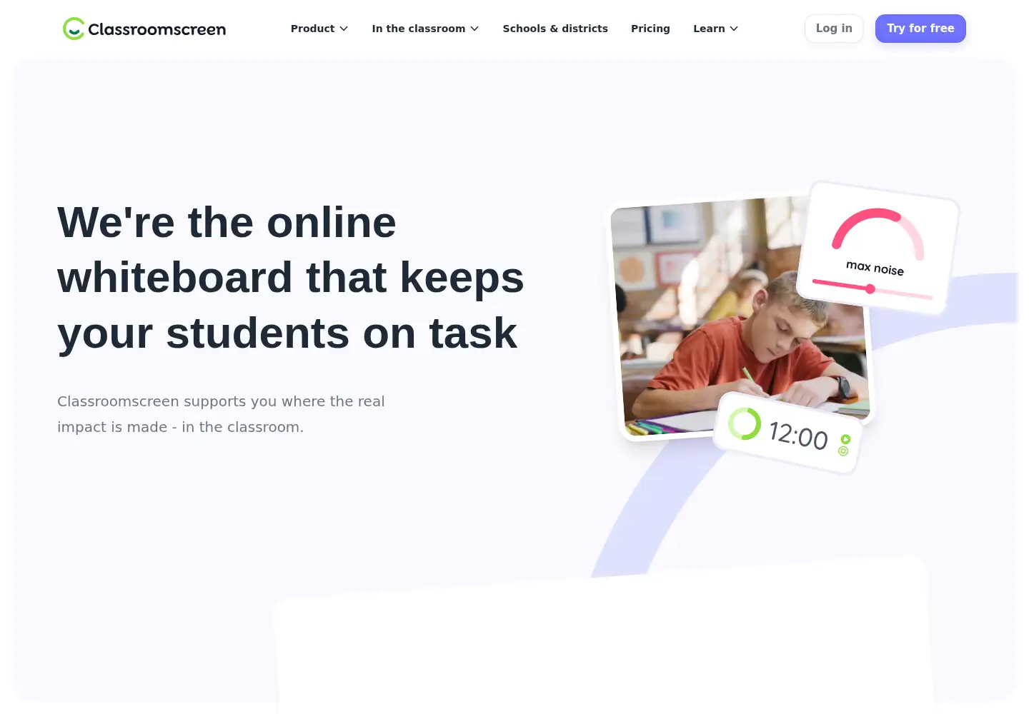Screenshot of classroomscreen.com