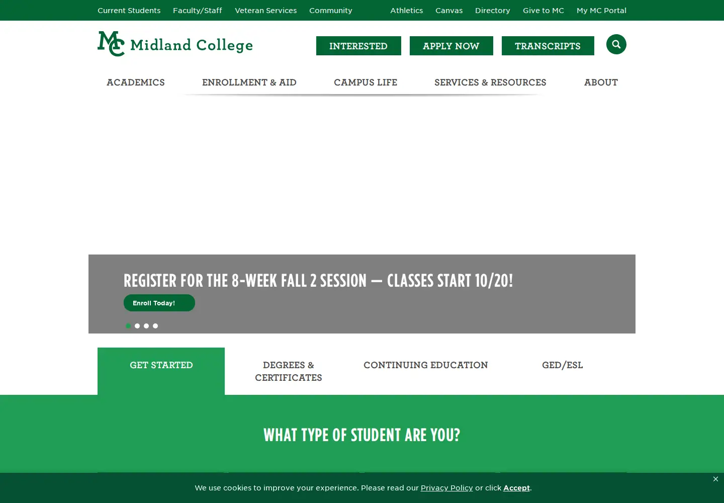 Screenshot of midland.edu