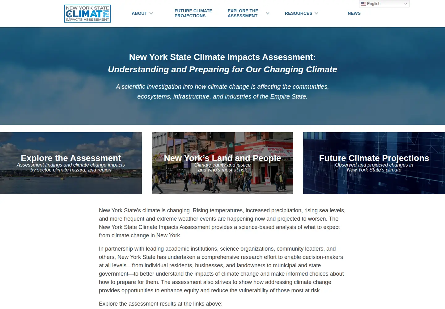 Screenshot of nysclimateimpacts.org