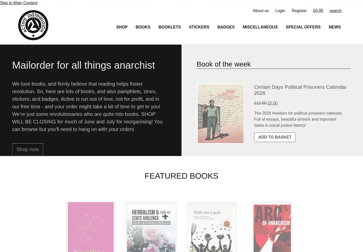 Captured homepage of activedistributionshop.org in the current scan