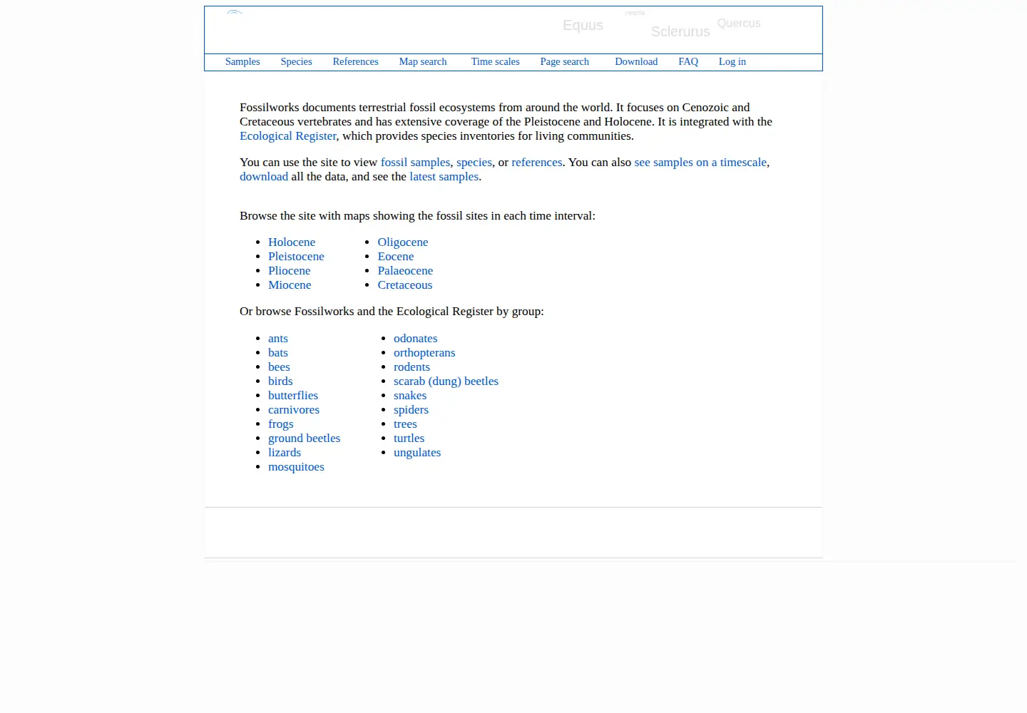 Screenshot of fossilworks.org