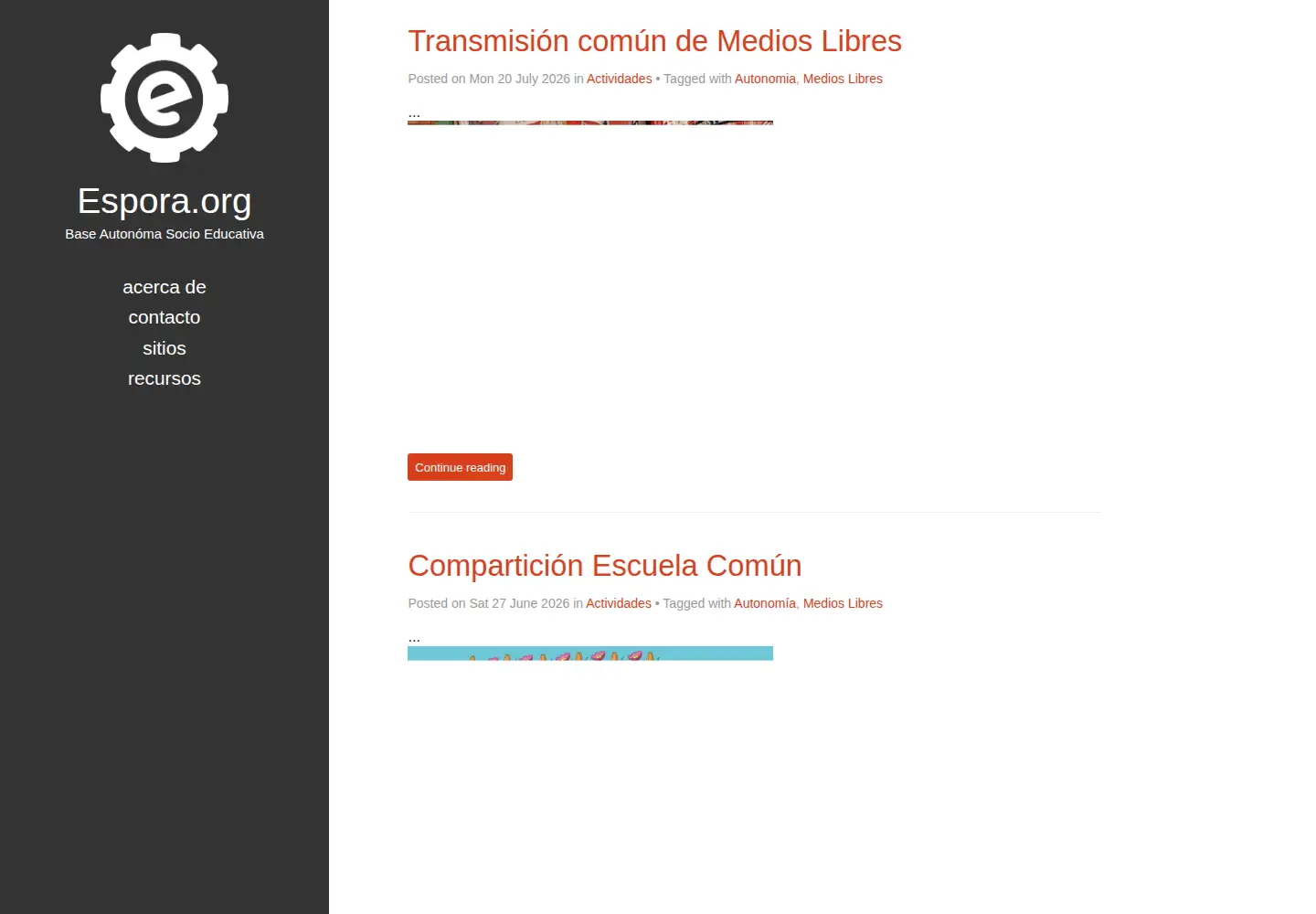 Captured homepage of espora.org in the current scan