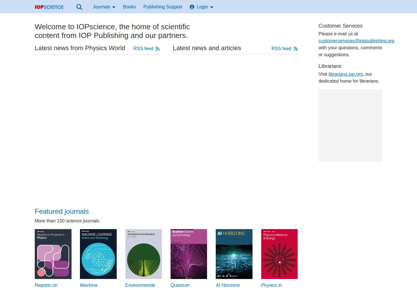 Captured homepage of iopscience.org in the current scan