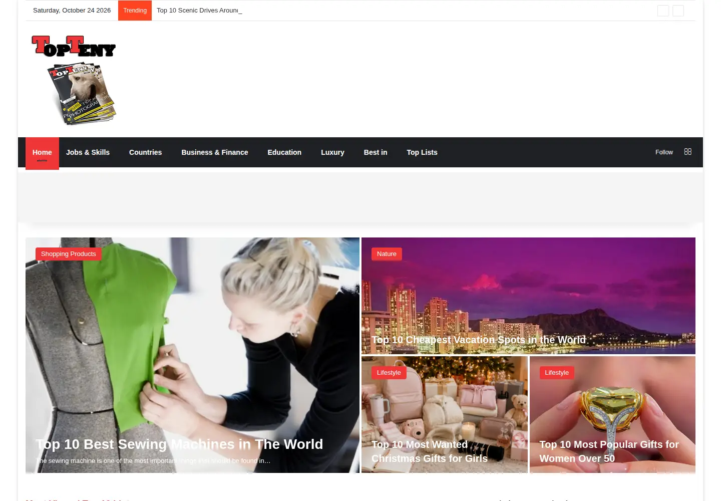 Screenshot of topteny.com