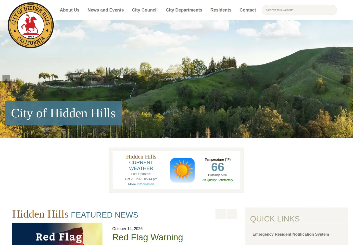 Screenshot of hiddenhillscity.org