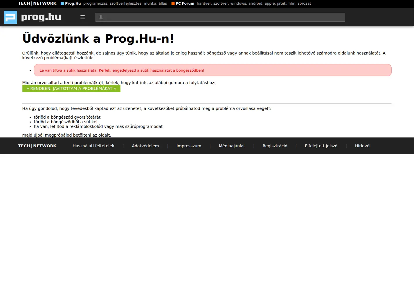 Captured homepage of prog.hu in the current scan