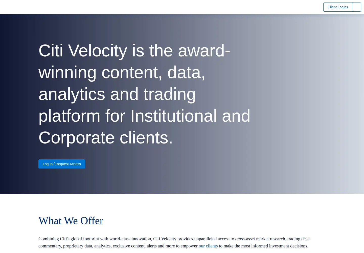 Screenshot of citivelocity.com