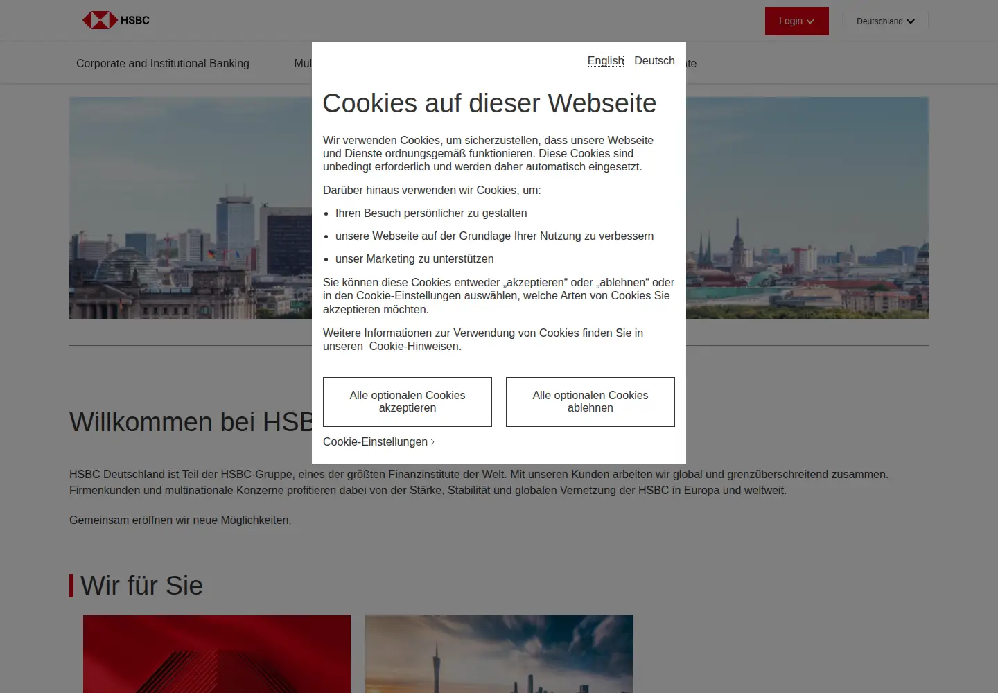Captured homepage of hsbc.de in the current scan