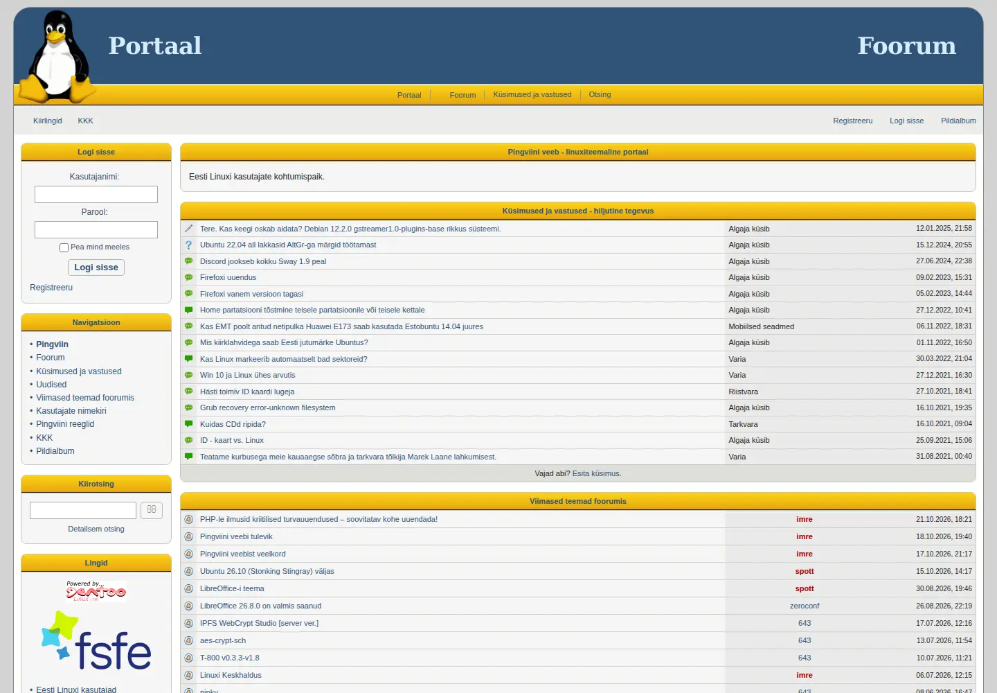 Captured homepage of pingviin.org in the current scan