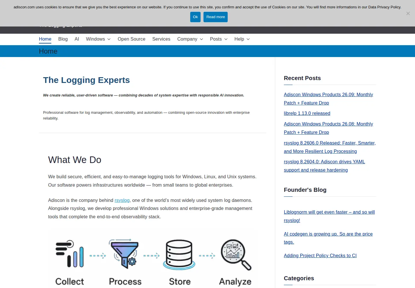 Captured homepage of adiscon.com in the current scan