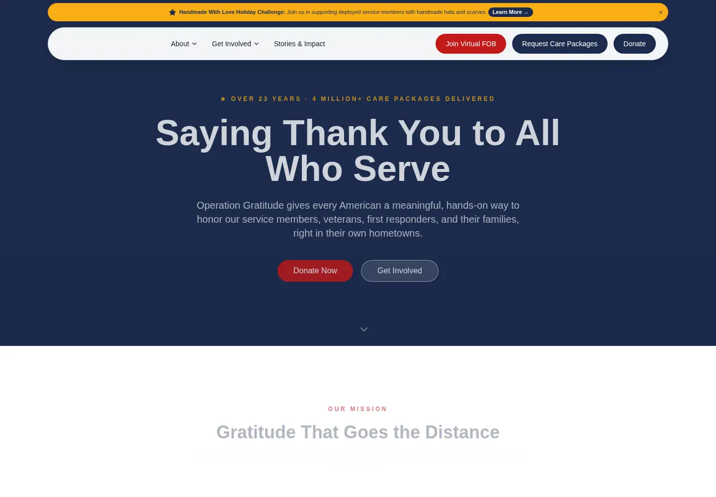 Screenshot of operationgratitude.com