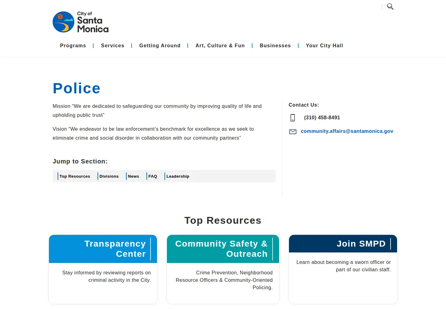 Captured homepage of santamonicapd.org in the current scan