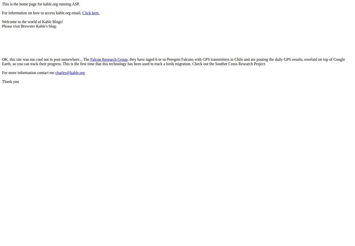 Captured homepage of kahle.org in the current scan