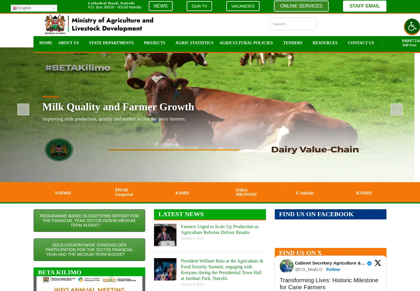 Captured homepage of kilimo.go.ke in the current scan