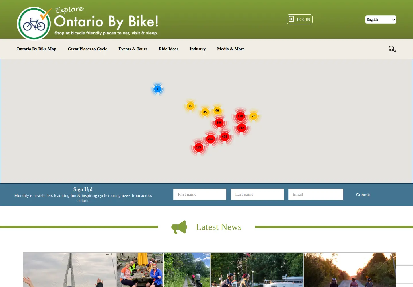 Captured homepage of ontariobybike.ca in the current scan