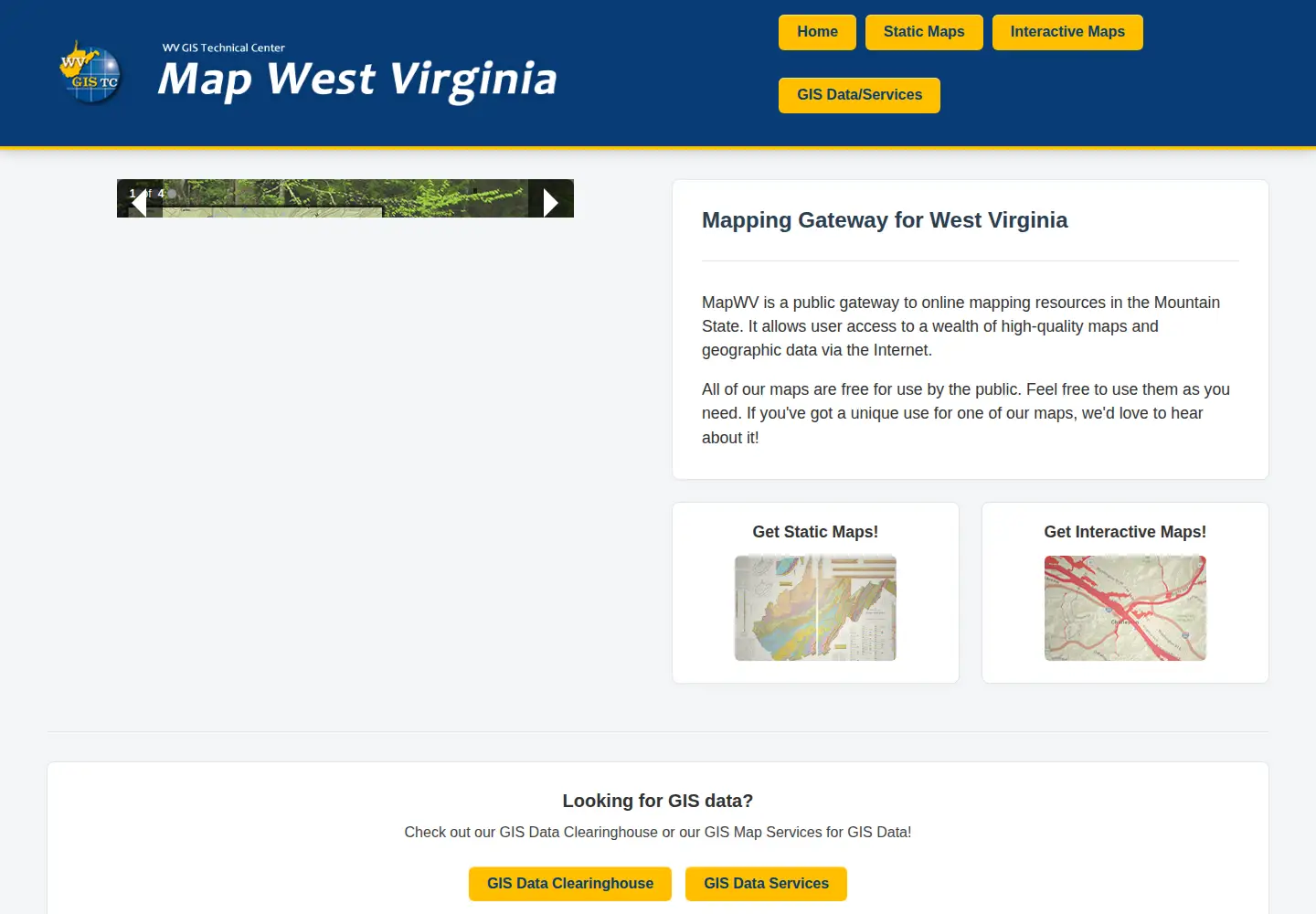 Captured homepage of mapwv.gov in the current scan