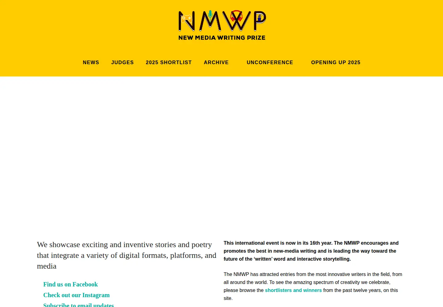 Screenshot of newmediawritingprize.co.uk