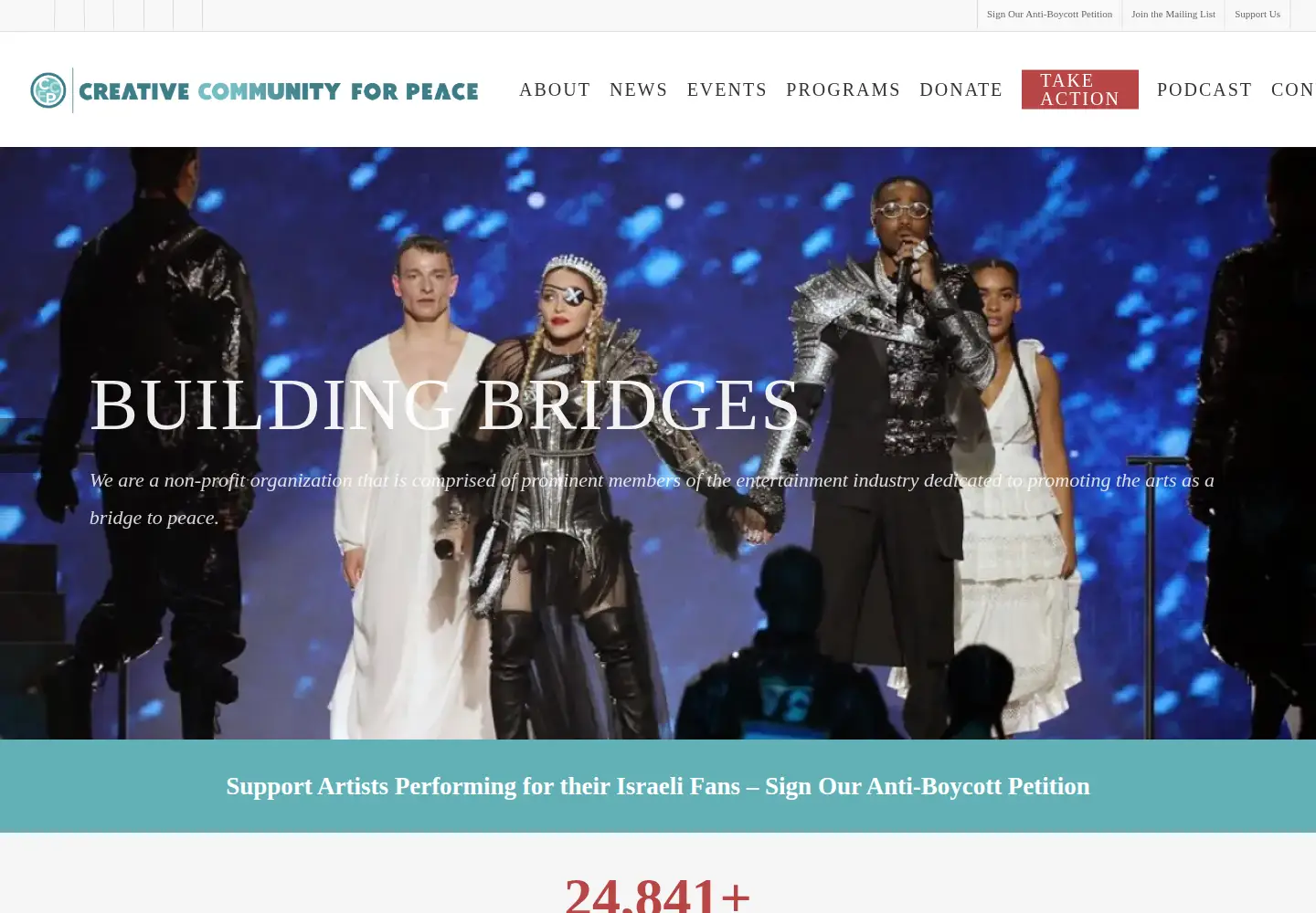 Screenshot of creativecommunityforpeace.com