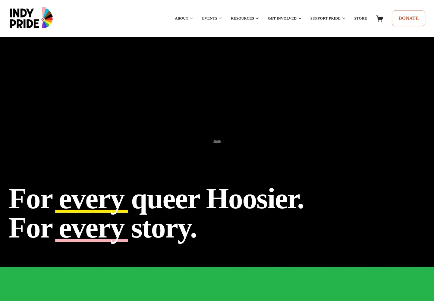 Captured homepage of indypride.org in the current scan