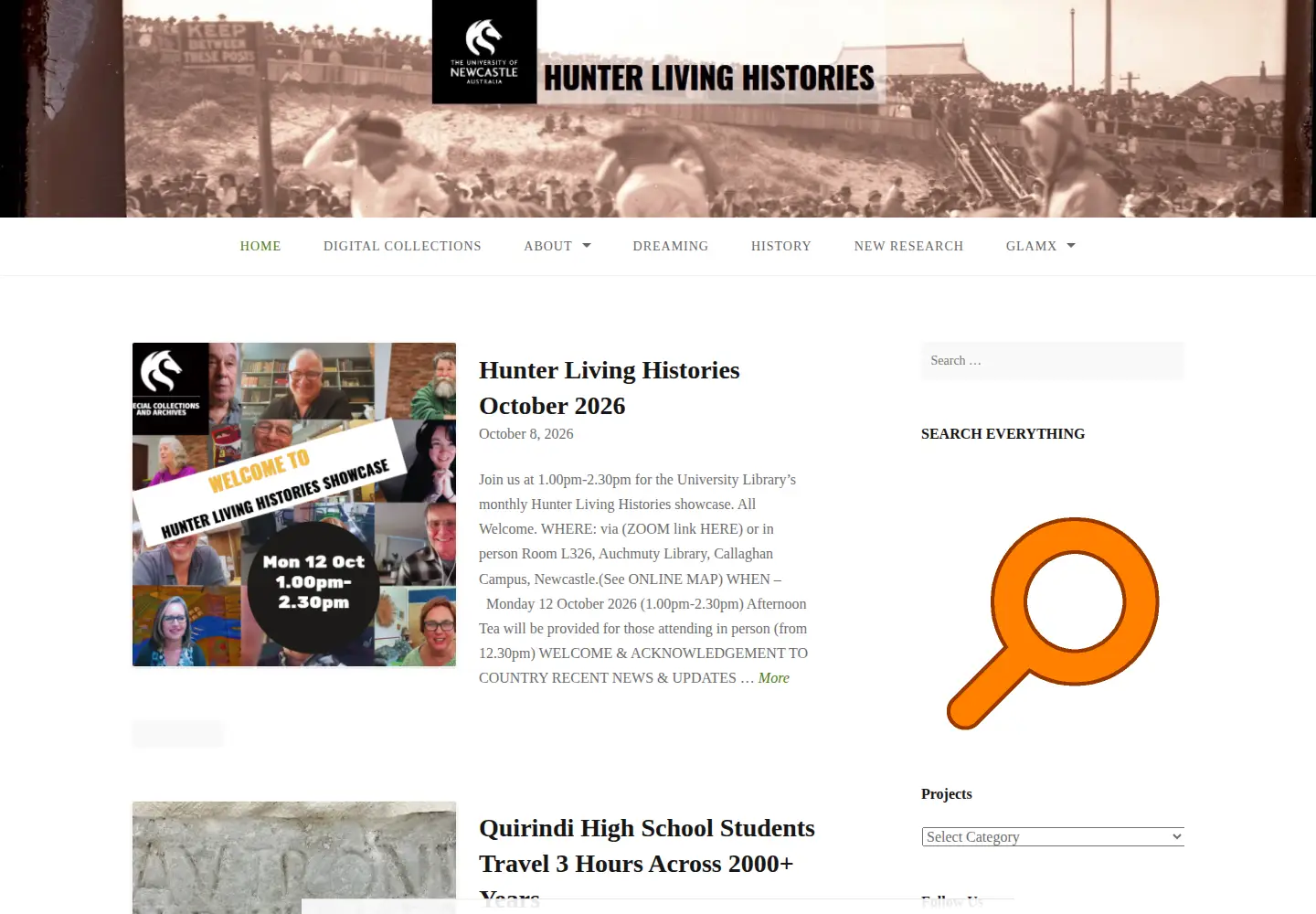 Screenshot of hunterlivinghistories.com